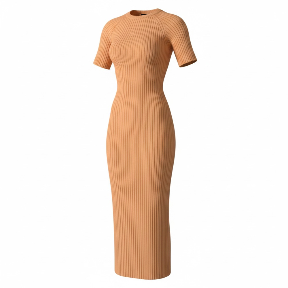 House of Harlow 1960 Desert Mist Ribbed Knit Short Sleeve Midi Dress